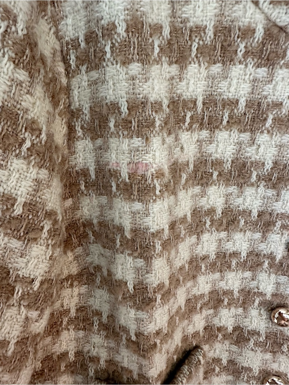 Amanda Uprichard Cream & Tan Houndstooth Lady Jacket Size L $209 *Flaw* - Picture 9 of 10
